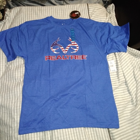 REALTREE Heather Blue/Gray Graphic T-Shirts with Deer Antler American Flag - Picture 2 of 6
